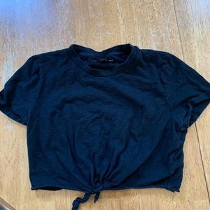 Topshop petite black crop top with tie